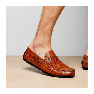Zelli Italia Monza Men's Shoes Cognac Crocodile Skin Driver (ZEL1043)
