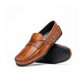 Zelli Italia Monza Men's Shoes Cognac Crocodile Skin Driver (ZEL1043)