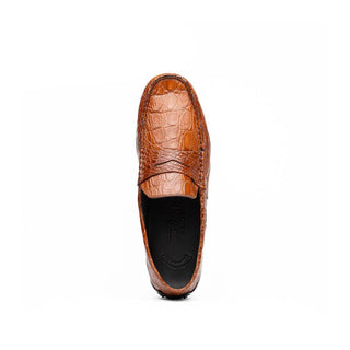 Zelli Italia Monza Men's Shoes Cognac Crocodile Skin Driver (ZEL1043)