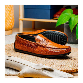 Zelli Italia Monza Men's Shoes Cognac Crocodile Skin Driver (ZEL1043)