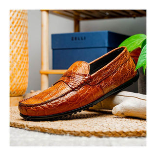 Zelli Italia Monza Men's Shoes Cognac Crocodile Skin Driver (ZEL1043)