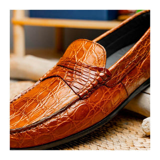 Zelli Italia Monza Men's Shoes Cognac Crocodile Skin Driver (ZEL1043)