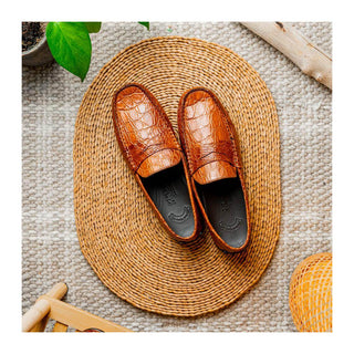 Zelli Italia Monza Men's Shoes Cognac Crocodile Skin Driver (ZEL1043)