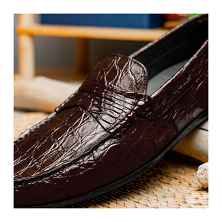 Zelli Italia Monza Men's Shoes Nicotine Crocodile Skin Driver (ZEL1043)