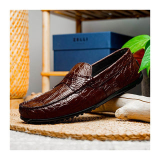 Zelli Italia Monza Men's Shoes Nicotine Crocodile Skin Driver (ZEL1043)