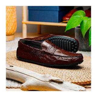 Zelli Italia Monza Men's Shoes Nicotine Crocodile Skin Driver (ZEL1043)