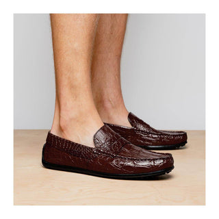 Zelli Italia Monza Men's Shoes Nicotine Crocodile Skin Driver (ZEL1043)