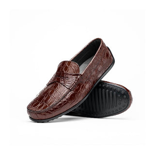 Zelli Italia Monza Men's Shoes Nicotine Crocodile Skin Driver (ZEL1043)