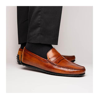 Zelli Italia Monza Men's Shoes Cognac Calf-Skin Leather Driver (ZEL1046)