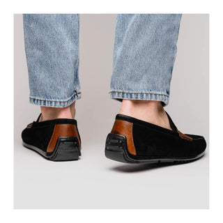 Zelli Italia Monza Men's Shoes Black & Chestnut Calf-Skin Suede Driver (ZEL1045)