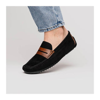 Zelli Italia Monza Men's Shoes Black & Chestnut Calf-Skin Suede Driver (ZEL1045)