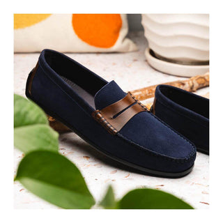 Zelli Italia Monza Men's Shoes Navy & Chesnut Calf-Skin Suede Driver (ZEL1045)