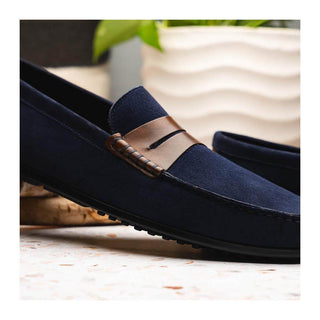 Zelli Italia Monza Men's Shoes Navy & Chesnut Calf-Skin Suede Driver (ZEL1045)