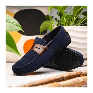 Zelli Italia Monza Men's Shoes Navy & Chesnut Calf-Skin Suede Driver (ZEL1045)