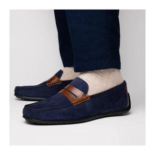 Zelli Italia Monza Men's Shoes Navy & Chesnut Calf-Skin Suede Driver (ZEL1045)