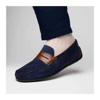 Zelli Italia Monza Men's Shoes Navy & Chesnut Calf-Skin Suede Driver (ZEL1045)