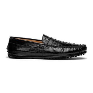 Zelli Italia Monza Men's Shoes Black Ostrich Skin Driver (ZEL1047)