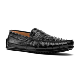 Zelli Italia Monza Men's Shoes Black Ostrich Skin Driver (ZEL1047)
