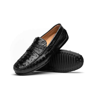 Zelli Italia Monza Men's Shoes Black Ostrich Skin Driver (ZEL1047)