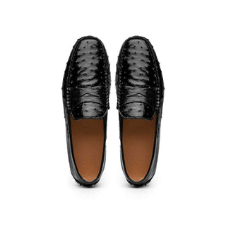 Zelli Italia Monza Men's Shoes Black Ostrich Skin Driver (ZEL1047)