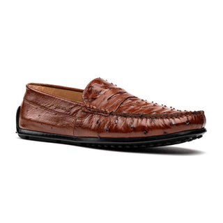 Zelli Italia Monza Men's Shoes Brandy Ostrich Skin Driver (ZEL1047)