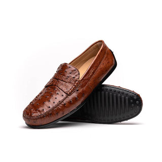 Zelli Italia Monza Men's Shoes Brandy Ostrich Skin Driver (ZEL1047)