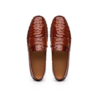 Zelli Italia Monza Men's Shoes Brandy Ostrich Skin Driver (ZEL1047)