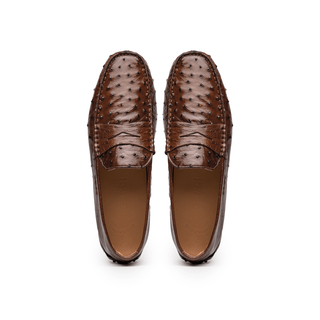 Zelli Italia Monza Men's Shoes Brown Ostrich Skin Driver (ZEL1047)
