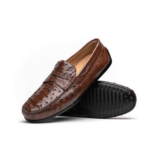 Zelli Italia Monza Men's Shoes Brown Ostrich Skin Driver (ZEL1047)