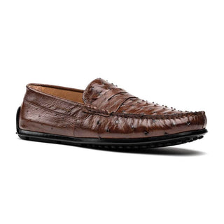 Zelli Italia Monza Men's Shoes Brown Ostrich Skin Driver (ZEL1047)