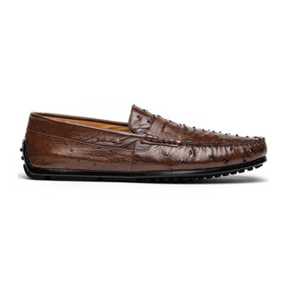 Zelli Italia Monza Men's Shoes Brown Ostrich Skin Driver (ZEL1047)