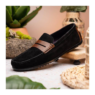 Zelli Italia Monza Men's Shoes Black & Chestnut Calf-Skin Suede Driver (ZEL1045)