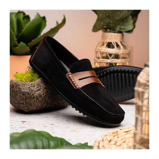 Zelli Italia Monza Men's Shoes Black & Chestnut Calf-Skin Suede Driver (ZEL1045)