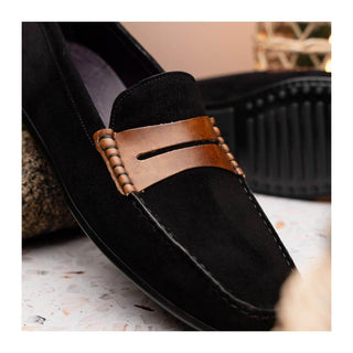 Zelli Italia Monza Men's Shoes Black & Chestnut Calf-Skin Suede Driver (ZEL1045)