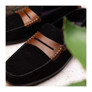 Zelli Italia Monza Men's Shoes Black & Chestnut Calf-Skin Suede Driver (ZEL1045)