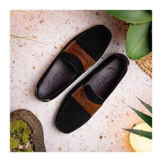 Zelli Italia Monza Men's Shoes Black & Chestnut Calf-Skin Suede Driver (ZEL1045)