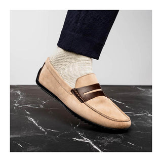 Zelli Italia Monza Men's Shoes Bone & Chestnut Calf-Skin Suede Driver (ZEL1045)