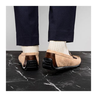 Zelli Italia Monza Men's Shoes Bone & Chestnut Calf-Skin Suede Driver (ZEL1045)