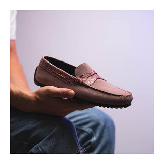 Zelli Italia Monza Men's Shoes Candy Calf-Skin Suede & Crocodile Skin Driver (ZEL1044)