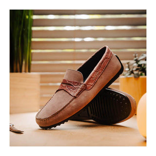 Zelli Italia Monza Men's Shoes Candy Calf-Skin Suede & Crocodile Skin Driver (ZEL1044)