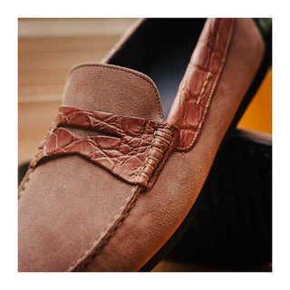 Zelli Italia Monza Men's Shoes Candy Calf-Skin Suede & Crocodile Skin Driver (ZEL1044)