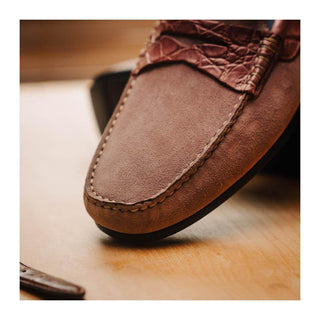 Zelli Italia Monza Men's Shoes Candy Calf-Skin Suede & Crocodile Skin Driver (ZEL1044)