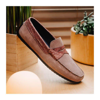 Zelli Italia Monza Men's Shoes Candy Calf-Skin Suede & Crocodile Skin Driver (ZEL1044)