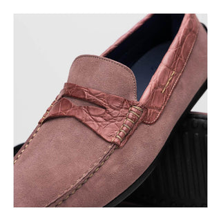 Zelli Italia Monza Men's Shoes Candy Calf-Skin Suede & Crocodile Skin Driver (ZEL1044)