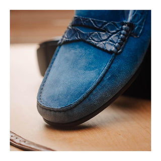 Zelli Italia Monza Men's Shoes Denim Calf-Skin Suede & Crocodile Skin Driver (ZEL1044)