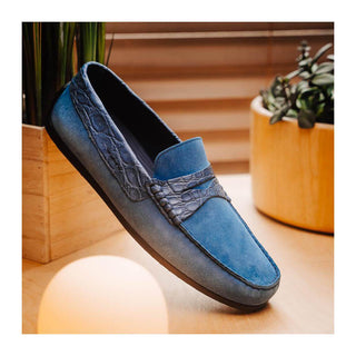 Zelli Italia Monza Men's Shoes Denim Calf-Skin Suede & Crocodile Skin Driver (ZEL1044)