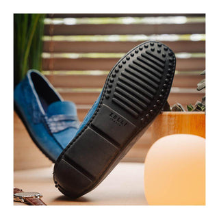 Zelli Italia Monza Men's Shoes Denim Calf-Skin Suede & Crocodile Skin Driver (ZEL1044)