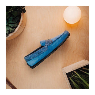 Zelli Italia Monza Men's Shoes Denim Calf-Skin Suede & Crocodile Skin Driver (ZEL1044)