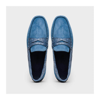 Zelli Italia Monza Men's Shoes Denim Calf-Skin Suede & Crocodile Skin Driver (ZEL1044)