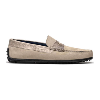 Zelli Italia Monza Men's Shoes Sand Calf-Skin Suede & Crocodile Skin Driver (ZEL1044)